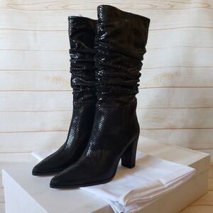 IRO Paris Yasur Gathered Snake Effect All Leather Slouchy Boots Black Size 39
